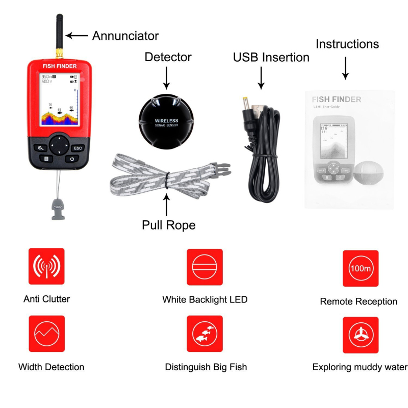 Fishing Boat Depth Finder - Wireless Sonar Sensor Fish Finder 45M